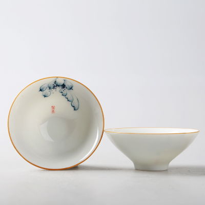 中国风手绘茶杯套装主人杯荷花陶瓷青瓷茶杯品茗杯功夫茶杯喝茶杯